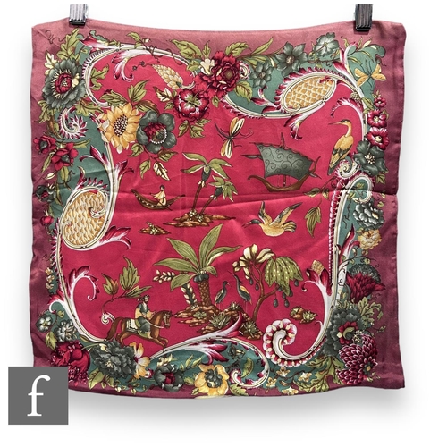 237 - A 1990s Salvatore Ferragamo silk cushion cover, decorated in the Birds and Flowers pattern with a st... 