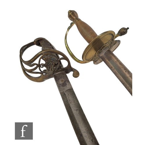 286 - A 19th Century officer's artillery dress sword, pierced brass basket with VR cypher, blade 80cm, and... 