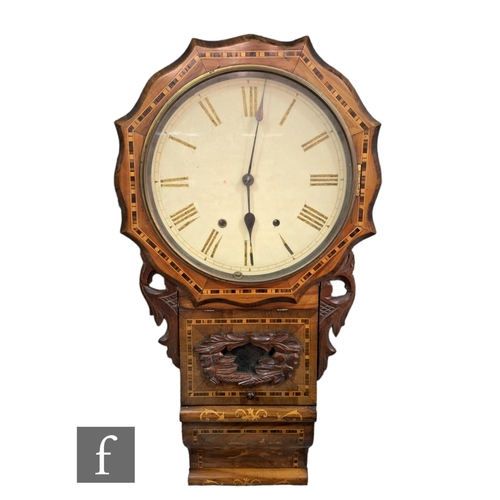 392 - A Victorian mahogany drop dial wall clock, the circular dial enclosed by a brass bezel glazed door a... 