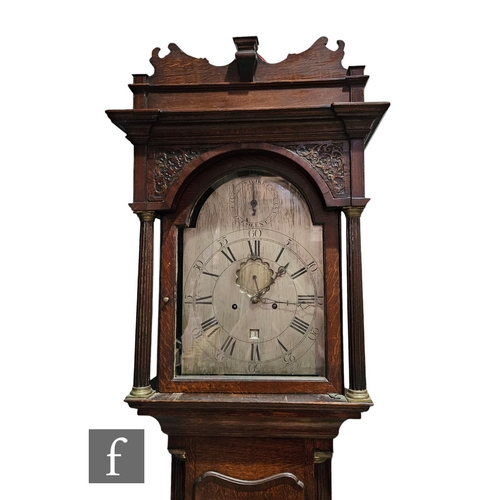 387 - A 19th Century oak longcase clock, the arched brass dial inscribed Nicklin Birmingham with Strike/Si... 