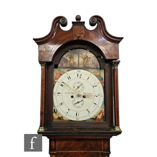 398 - A George III line inlaid mahogany longcase clock with eight-day movement striking on a bell, with a ... 