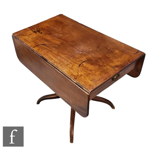 608 - A 19th Century mahogany drop flap breakfast table on turned pedestal and splayed tripod legs, height... 