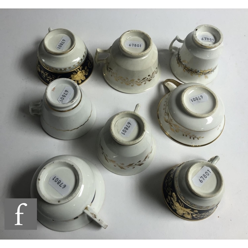 164 - A collection of 19th Century Staffordshire china tea and coffee cups and saucers, all hand enamelled... 