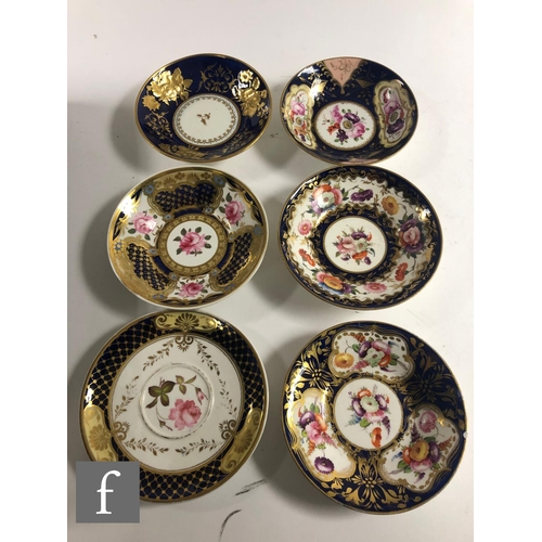 164 - A collection of 19th Century Staffordshire china tea and coffee cups and saucers, all hand enamelled... 