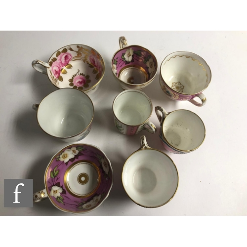 166 - A collection of 19th Century china tea cups and saucers to include examples decorated with floral an... 