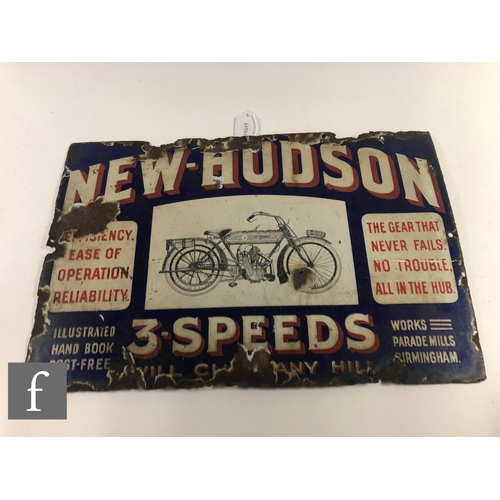 359 - An early 20th Century single sided enamel advertising sign for 'New-Hudson 3-Speeds' motorcycles, Pa... 