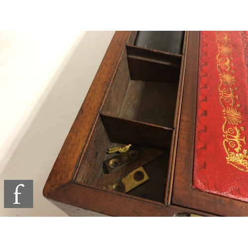 325 - A Victorian mahogany and brass cornered writing slope, width 50cm.