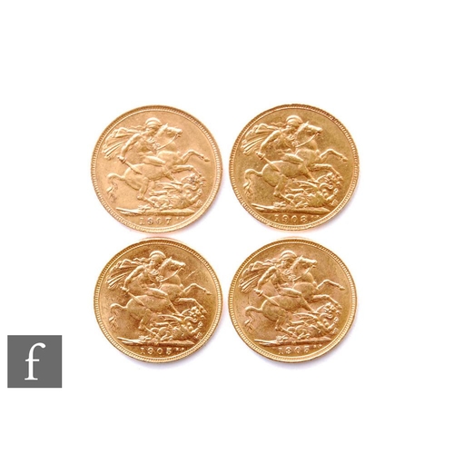 115 - Edward VII - Four sovereigns, 1905 x 2, 1907 and 1908, Melbourne Mint, reverse George & Dragon. ... 