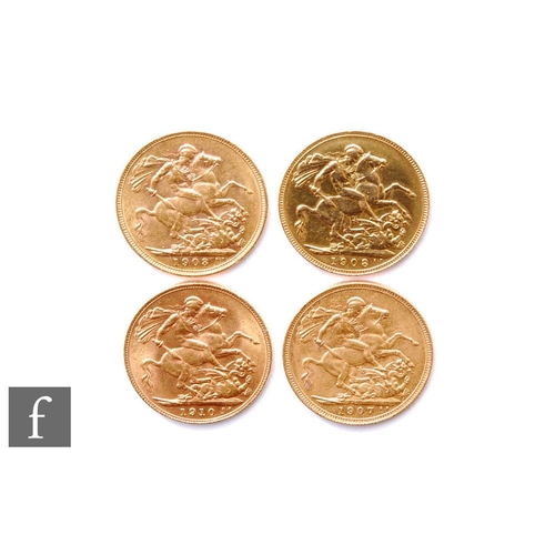 116 - Edward VII - Four sovereigns, 1903 Melbourne Mint mark, 1907 Sydney Mint mark, also 1908 and 1910, r... 