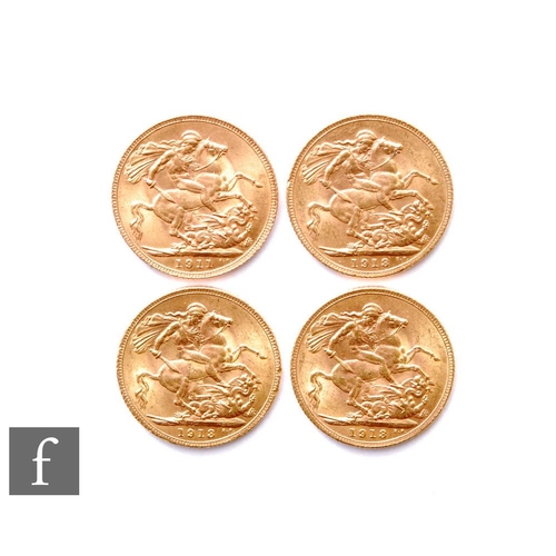 119 - George V - Four sovereigns, 1911 and 1913 x 3, reverse George & Dragon. (4)