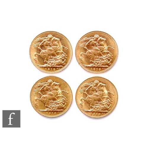 129 - George V - Four sovereigns, 1919, all Perth Mint marks, reverse George & Dragon. (4)