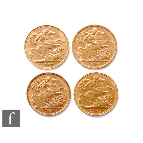 198 - Edward VII - Four half sovereigns, 1902, 1903, 1905 and 1906, George & Dragon. (4)