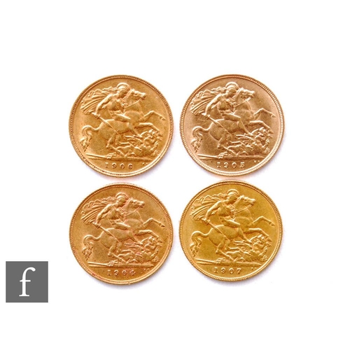 200 - Edward VII - Four half sovereigns, 1904, 1905, 1906 and 1907, St George & Dragon. (4)