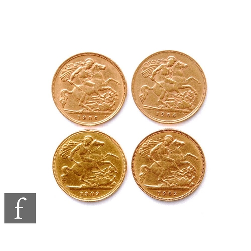 201 - Edward VII - Four half sovereigns, 1902, 1903, 1904 and 1906, St George & Dragon. (4)