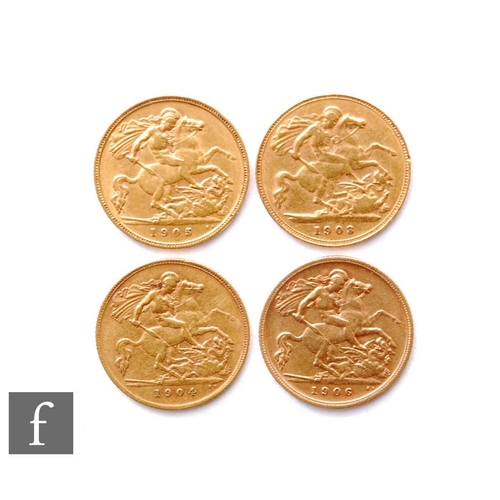 202 - Edward VII - Four half sovereigns, 1903, 1904, 1905 and 1906, St George & Dragon. (4)