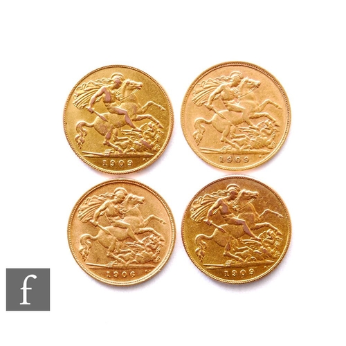 203 - Edward VII - Four half sovereigns, 1906 and 1909 x 3, St George & Dragon. (4)