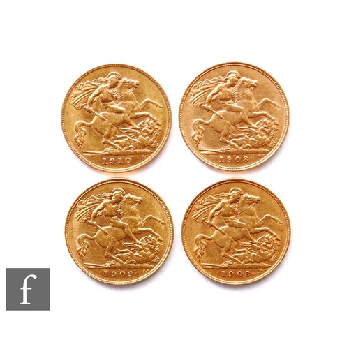 204 - Edward VII - Four half sovereigns, 1908 x 2, 1909 and 1910, St George & Dragon. (4)