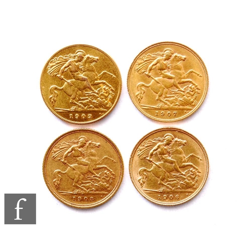 205 - Edward VII - Four half sovereigns, 1906, 1907, 1908 and 1909, St George & Dragon. (4)