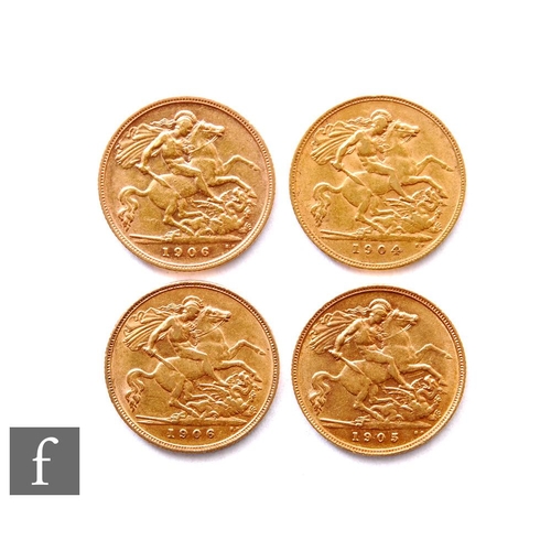 207 - Edward VII - Four half sovereigns, 1904, 1905 and 1906 x 2, St George & Dragon. (4)