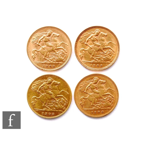 208 - Edward VII - Four half sovereigns, 1904, 1905 and 1909 x 2, St George & Dragon. (4)