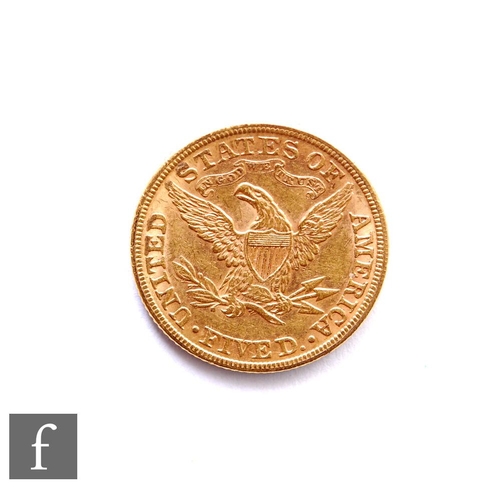 252 - United States of America - A gold five dollars, 1881, Liberty head and eagle reverse, 8g.