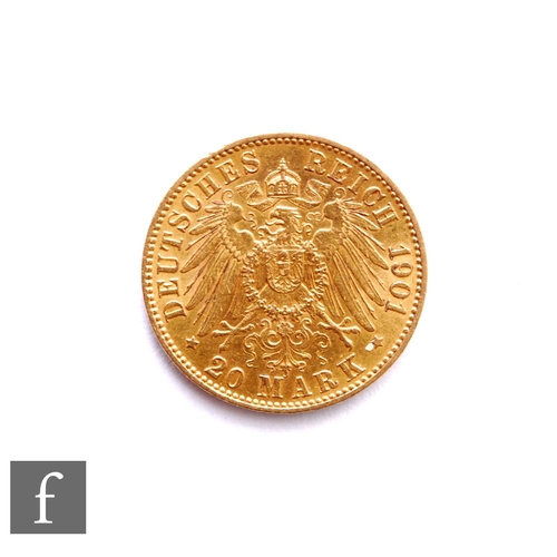 270 - Germany - A William I twenty mark gold coin, 1901, mint mark A, 8g.