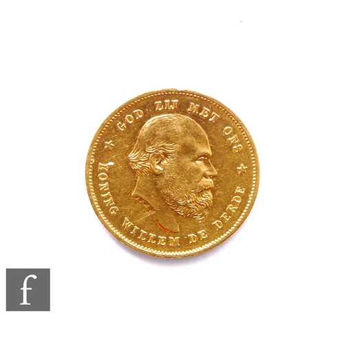 273 - Netherlands - A William III ten Guilders gold coin, 1876, 7g.