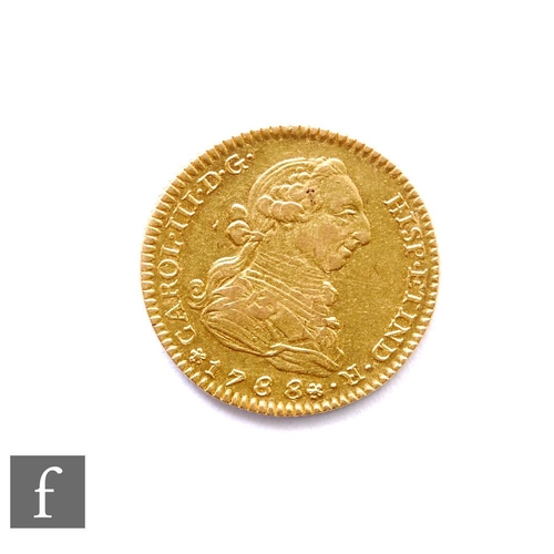 274 - Spain - A Carlos III two Escudos gold coin, 1788, 7g.