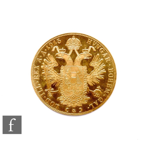 275 - Austria - A four Ducat re-strike gold coin, 1915, 14g.