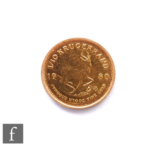 277 - South Africa - A one tenth gold Krugerrand, 1890, 3.4g.