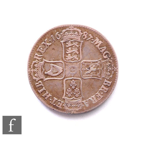 292 - James II (1685-1688) - A crown, 1687, second laureate and draped bust left, reverse crown cruciform ... 