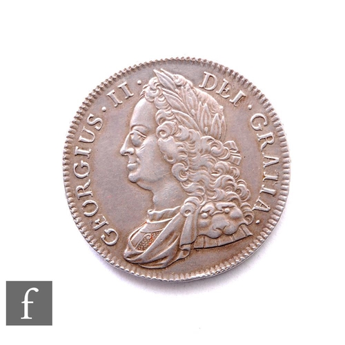 299 - George II (1727-1760) - A crown, 1743, older laureate and draped bust left, reverse crowned crucifor... 