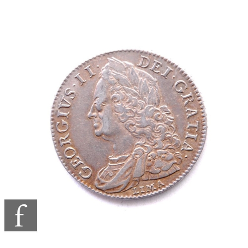 300 - George II (1727-1760) - A half crown, Lima, 1746, old laureate and draped bust left, Lima below, rev... 