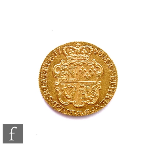 375 - George II (1727-1760) - A Guinea, 1760, old laureate head facing left, reverse crowned garnished shi... 