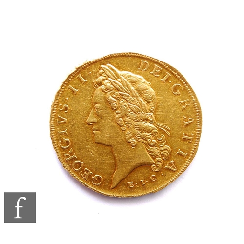 George II (1727-1760) - A five-Guineas, 1729, old laureate head facing left, reverse with crowned garnished shield, raised lettering edge reads TERTIO etc, 42g, S3664.