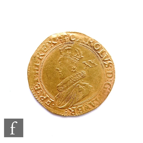 399 - Charles I (1625-1649) - A Unite, tower mint under king, second bust with XX ruff armour and mantle, ... 