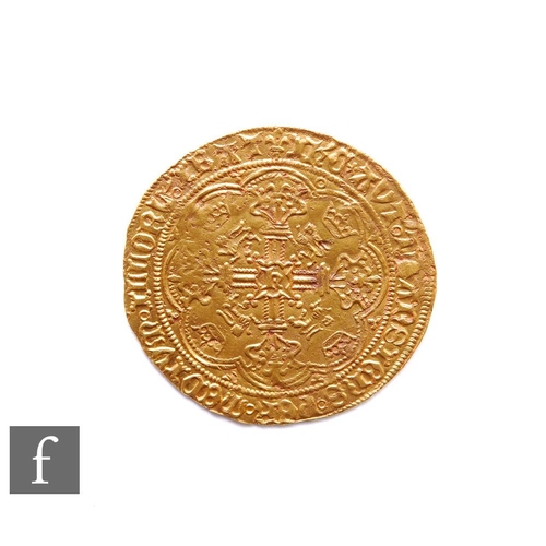 413 - Henry VI (1422-1461) - A Noble, first reign annulet issue (1422-1427), Calais, King standing facing ... 