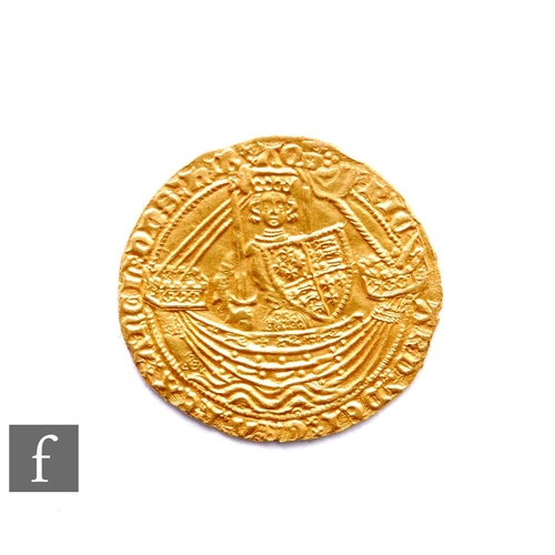 416 - Richard II (1377-1399) - A Noble, King standing facing in ship holding sword and shield, reverse flo... 