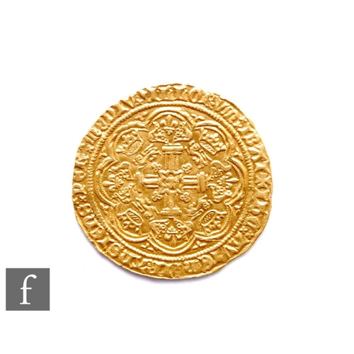 416 - Richard II (1377-1399) - A Noble, King standing facing in ship holding sword and shield, reverse flo... 