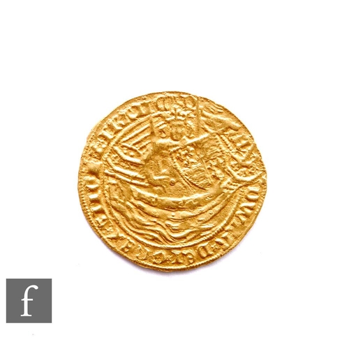 418 - Edward III (1327-1377) - A Half-Noble, pre-treaty period (1351-1361), fourth coinage, King standing ... 