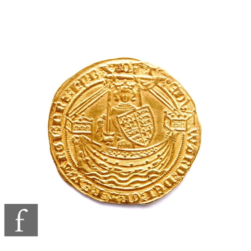 420 - Edward III (1327-1377) - A Noble, pre-treaty period (1351-1361), Calais, King standing facing ship h... 