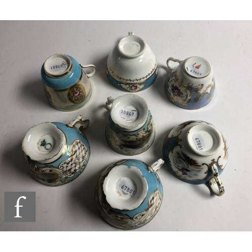 165 - A collection of 19th Century and later china cups and saucers hand decorated with enamel flowers and... 