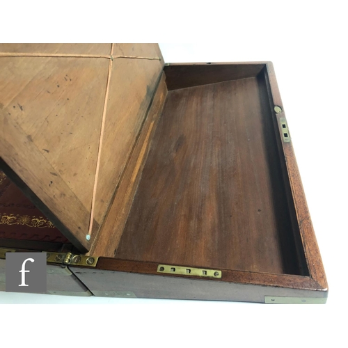 325 - A Victorian mahogany and brass cornered writing slope, width 50cm.