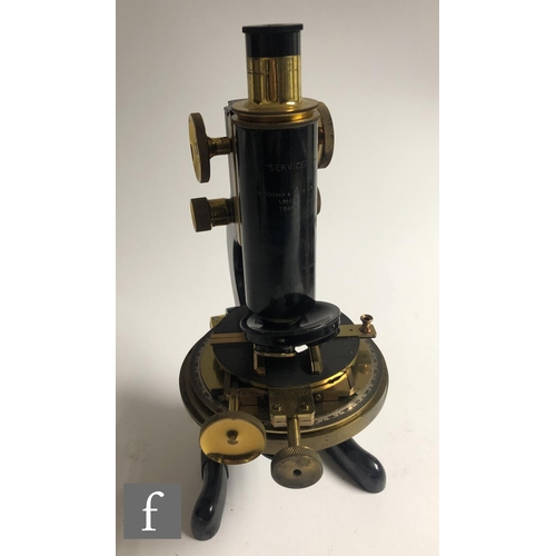 345 - An early 20th Century part brass and black painted microscope by W Watson & Sons London, No 7248... 