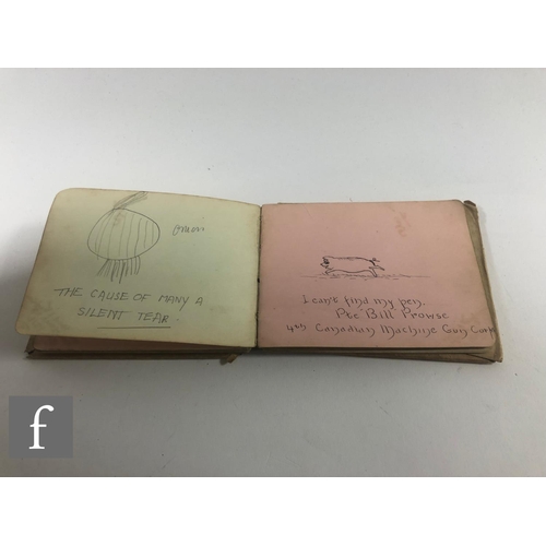 357 - An Edwardian autograph album containing sketches, rhymes, limericks, some comical and some of milita... 