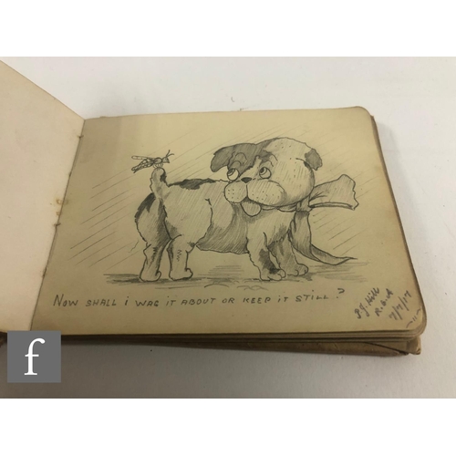 357 - An Edwardian autograph album containing sketches, rhymes, limericks, some comical and some of milita... 