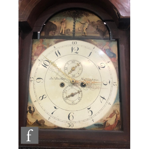 398 - A George III line inlaid mahogany longcase clock with eight-day movement striking on a bell, with a ... 