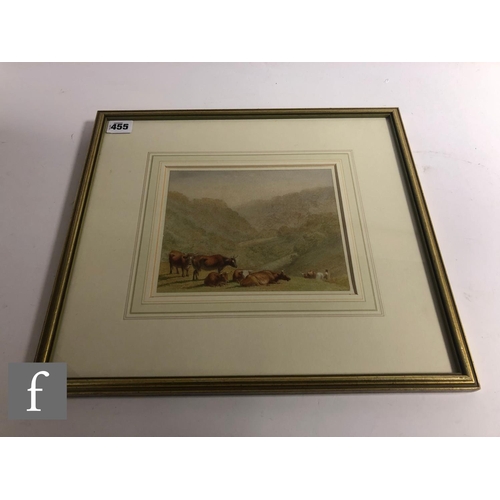 455 - ROBERT HILLS, OWS (1769-1844) - Cattle on a hillside, watercolour, signed indistinctly, framed, 16cm... 