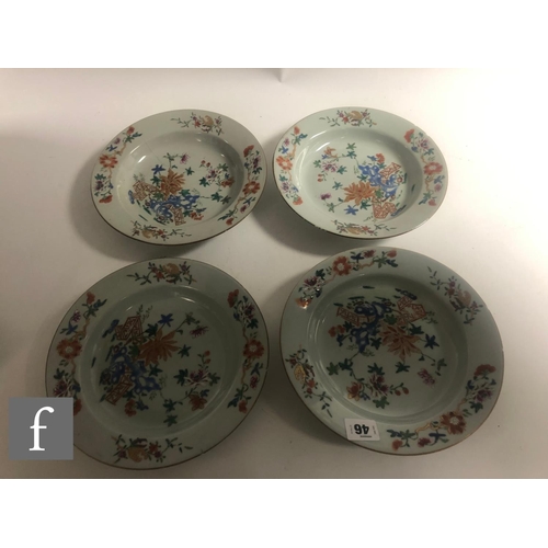 46 - A collection of eight Chinese 18th Century export porcelain dishes, painted in polychrome enamels, w... 