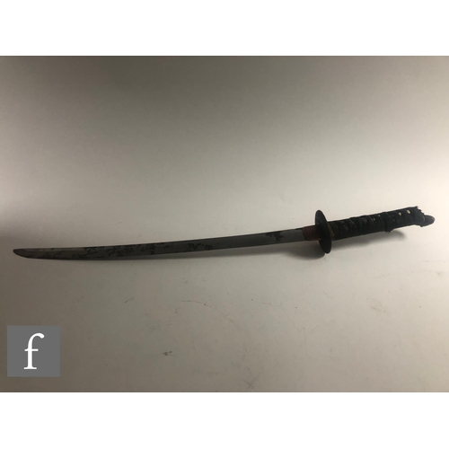 287 - A late 19th to early 20th Century Japanese Wakizashi, 47cm blade with scabbard, damages.